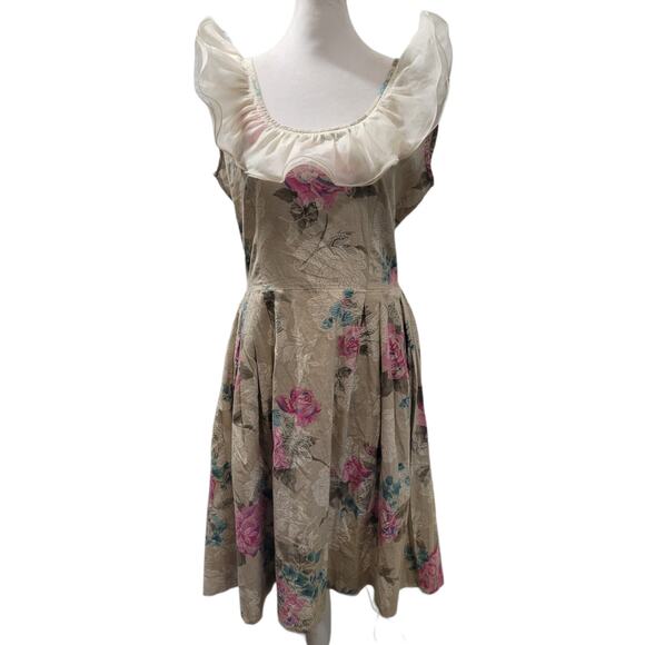 Vintage Handmade Floral Ruffle Dress XS Cottagecore Prairie Coquette Modest - Picture 1 of 8